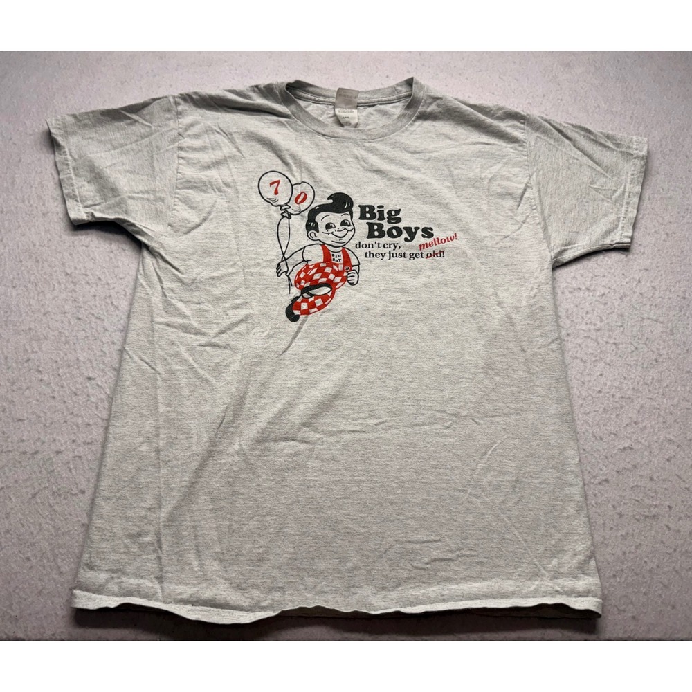 Hanes Authentic-T Bob's Big Boy Mellow 70th Birthday Graphic Tee Mens Large Gray